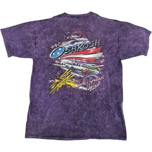VTG Mens Purple Tie Dye The Big O Oshkosh EAA Aviation Single Stitch T Shirt XL